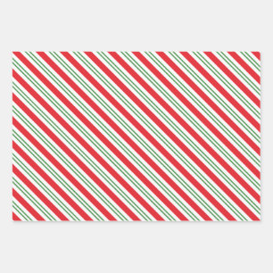 Peppermint Candy Cane Streifen Muster (rot/grün) Geschenkpapier Set