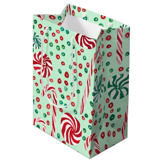 Peppermint Candy Canes Cosy Winter Holiday Mittlere Geschenktüte (Rückseite Schrägansicht)