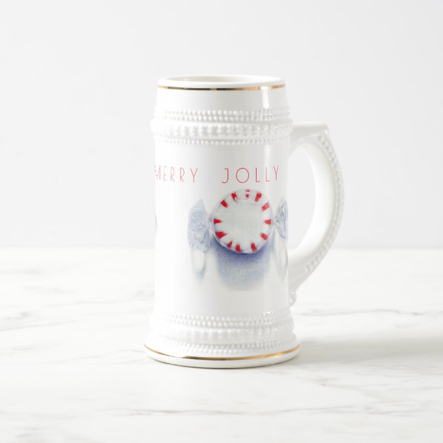 PEPPERMINT CANDY "HAPPY MERRY JOLLY" Stein Bierglas (VorderseiteRechts)