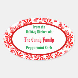 Peppermint Candy Pattern Editable Oval Sticker
