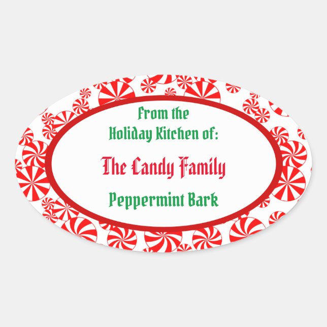 Peppermint Candy Pattern Editable Oval Sticker (Vorderseite)