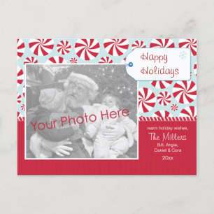 Peppermint Candy Red and Blue Holiday Personalized Feiertagspostkarte