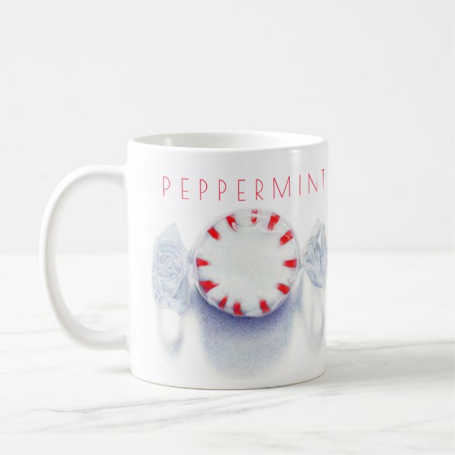 PEPPERMINT CANDY Weiße Tasse + Text (Links)