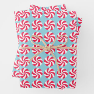 Peppermint Christmas Blue Geschenkpapier Set