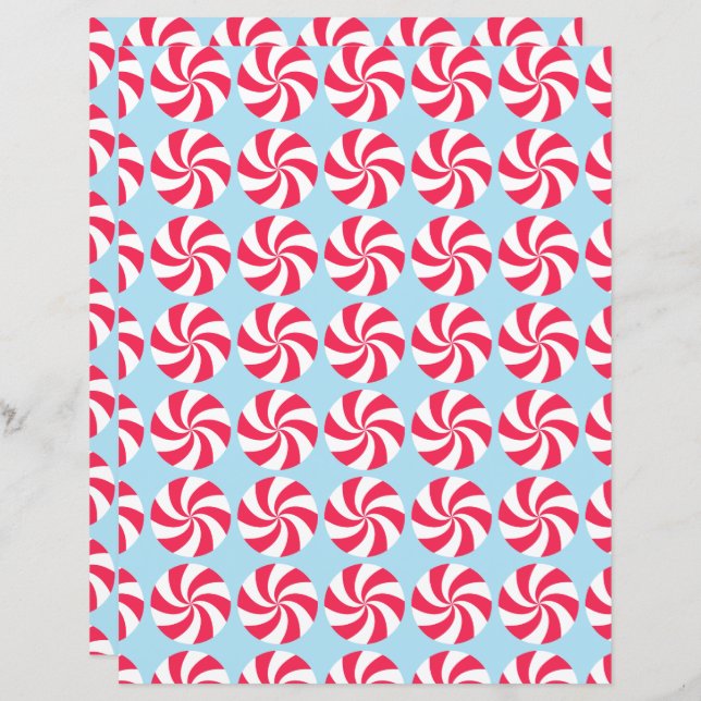 Peppermint Christmas Blue Scrapbook Paper (Vorne/Hinten)