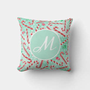 Peppermint Christmas Candy Cane Monogram Kissen