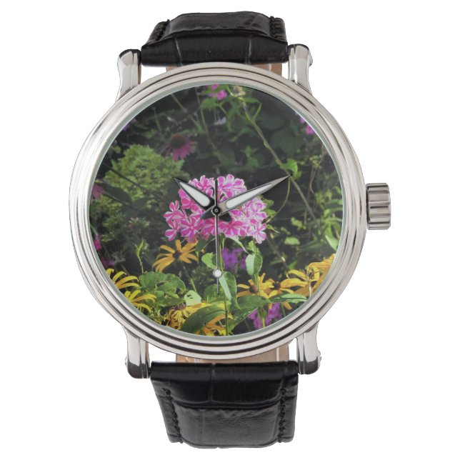 Peppermint Drehung Phlox im Blumengarten Armbanduhr (Vorderseite)