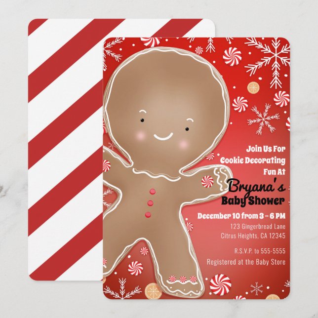 Peppermint Gingerbread Man Holiday Baby Dusche Einladung (Vorne/Hinten)