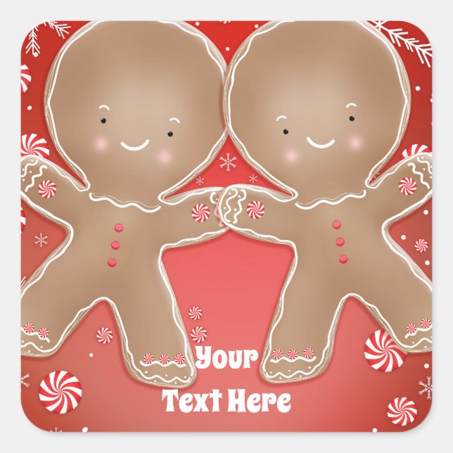 Peppermint Gingerbread Twins Birthday Party Quadratischer Aufkleber (Vorderseite)