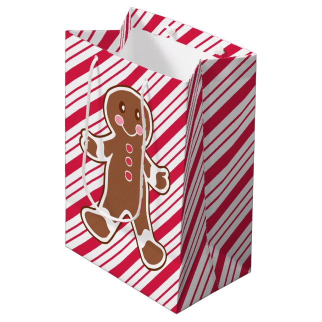 Peppermint Gingerbrot Weihnachtsgeschenktasche Mittlere Geschenktüte (Vorderseite Schrägansicht)