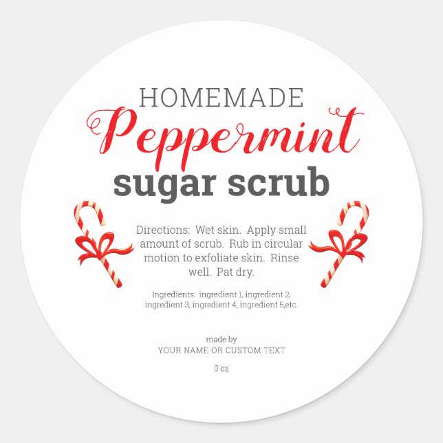 Peppermint hausgemachte Zucker Scrub bearbeitbar Runder Aufkleber (Vorderseite)