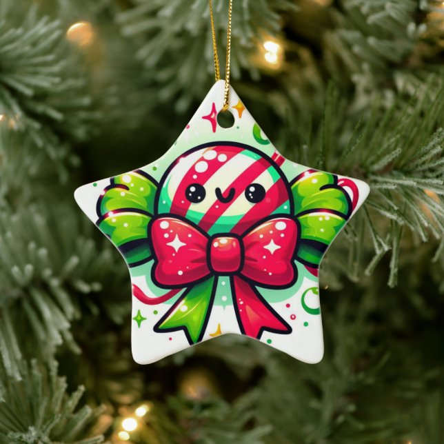 Peppermint Joy: Holiday Candy Character Keramik Ornament (Baum)