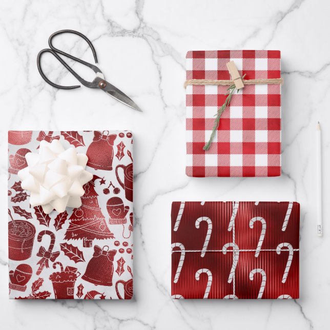 Peppermint Kariert Holiday Wrapping Paper Sheets Geschenkpapier Set (Vorderseite)
