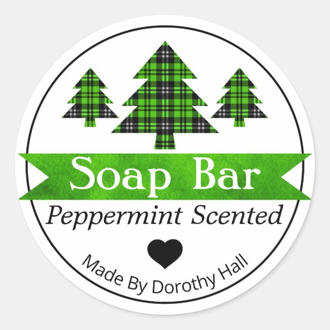 Peppermint Karierte Weihnachtsbaum-Seife Bar Label Runder Aufkleber (Vorderseite)