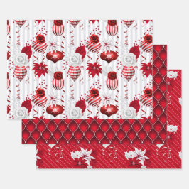 Peppermint Ornament & Poinsettia Christmas Geschenkpapier Set