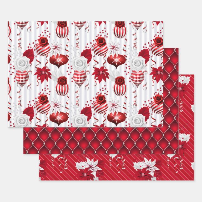 Peppermint Ornament & Poinsettia Christmas Geschenkpapier Set (Set)