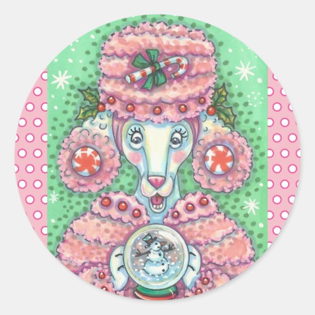 PEPPERMINT PINK POODERS, CHRISTMAS CHIENS STICKERS (Devant)
