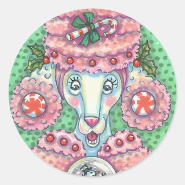 PEPPERMINT PINK POODLE, CHRISTMAS DOG STICKERS RUN (Vorderseite)