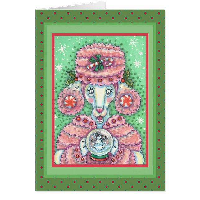 PEPPERMINT PINK POODLE CHRISTMAS GREETCARD V (Vorne)