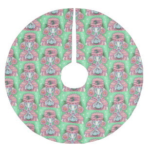 PEPPERMINT PINK POODLE CHRISTMAS TREE SKIRT POLYESTER WEIHNACHTSBAUMDECKE