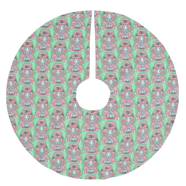 PEPPERMINT PINK POODLE CHRISTMAS TREE SKIRT Wieder Polyester Weihnachtsbaumdecke (Vorderseite)