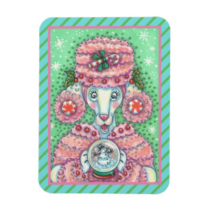 PEPPERMINT PINK POODLE, FUNNY CHRISTMAS DOG MAGNET