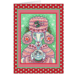 PEPPERMINT PINK POODLE WEIHNACHTSKARTE V