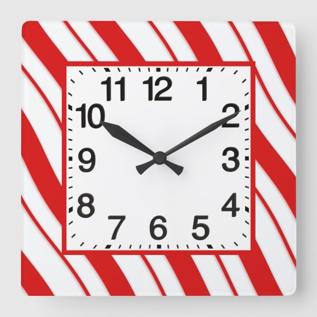 Peppermint Streifen Quadratische Wanduhr (Vorderseite)