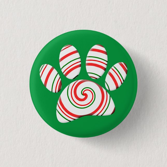 Peppermint Swirl Dog Paw in rot-grün weiß Button (Vorderseite)