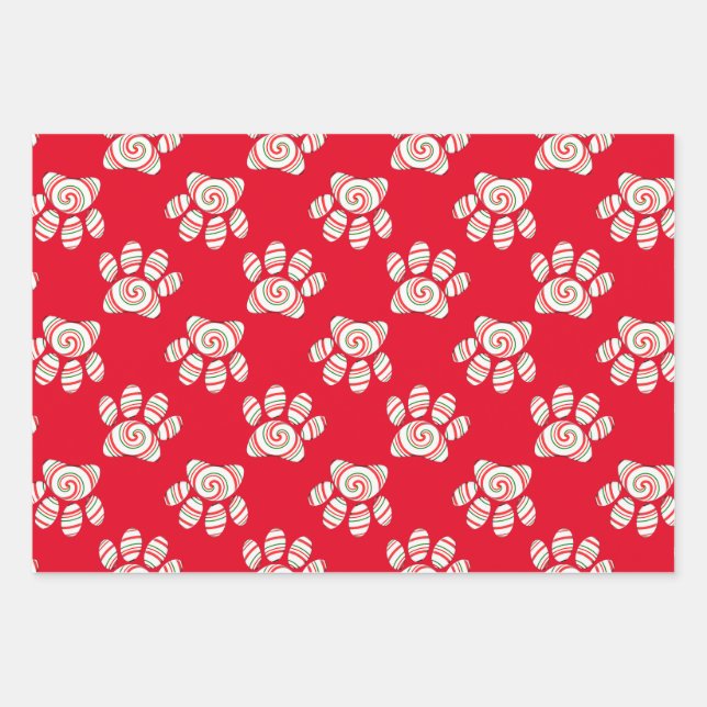 Peppermint Swirl Dog Paw in rot-grün weiß Geschenkpapier Set (Vorderseite)