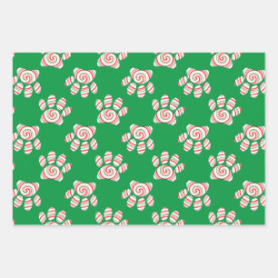 Peppermint Swirl Dog Paw in rot-grün weiß Geschenkpapier Set