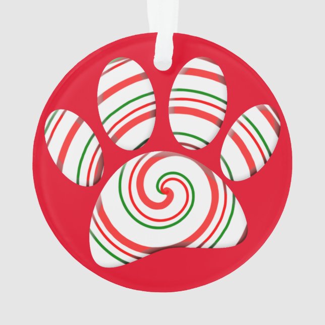 Peppermint Swirl Dog Paw in rot-grün weiß Ornament (Rückseite)