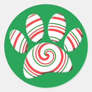 Peppermint Swirl Dog Paw in rot-grün weiß Runder Aufkleber