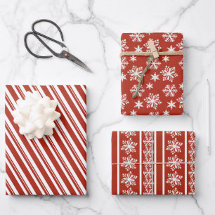 Peppermint- und Schneerot und Weiß-Geschenkwrap Geschenkpapier Set