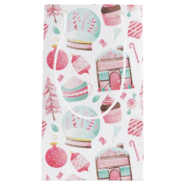 Peppermint Watercolor Weihnachtsgeschenktasche Kleine Geschenktüte (Vorderseite)