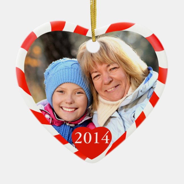 Peppermint Weihnachts-Herz-Foto Keramik Ornament (Vorne)