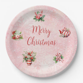 Peppermint Weihnachtsgebäck Party Rosa Schneeflock Pappteller
