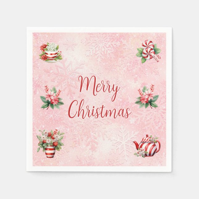 Peppermint Weihnachtsgebäck Party Rosa Schneeflock Serviette (Vorderseite)