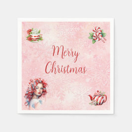 Peppermint Weihnachtsgebäck Party Rosa Schneeflock Serviette