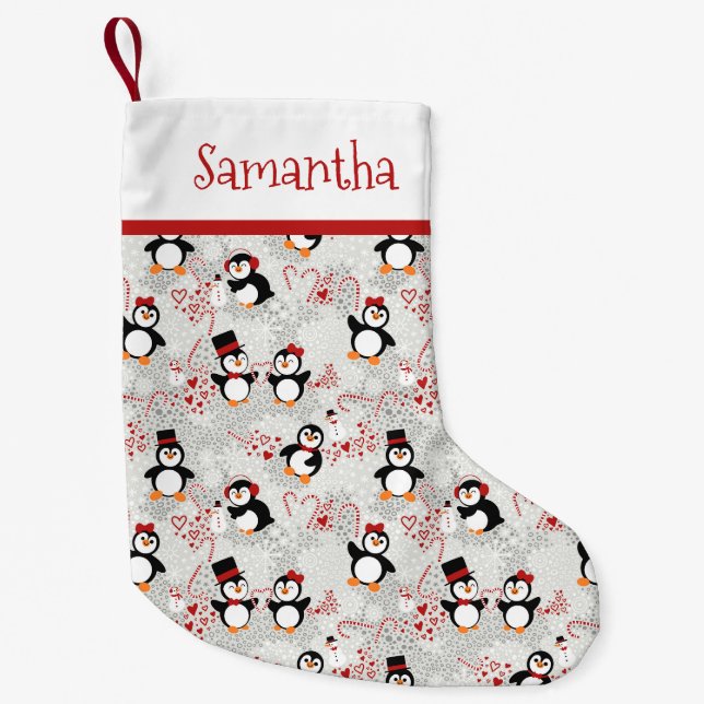 Peppermint Weihnachtspinguine Personalisierter Nam Kleiner Weihnachtsstrumpf (Vorderseite)