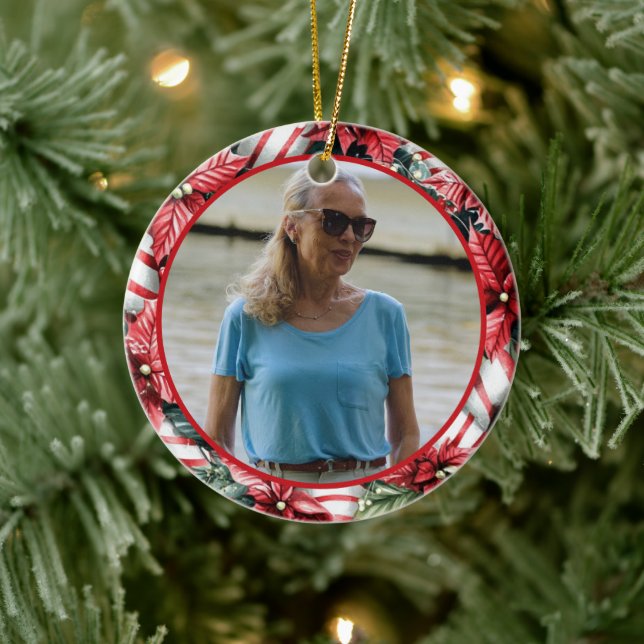 Peppermint Wreath ANY Photo Keramik Ornament (Baum)