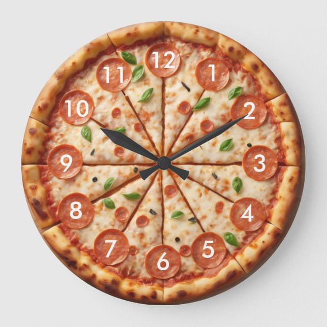 Pepperoni Pizza Clock - Fresh Baked Pizza Clock Große Wanduhr (Vorderseite)