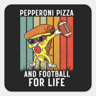"Pepperoni Pizza Dab mit Football Retro Fun Design Quadratischer Aufkleber