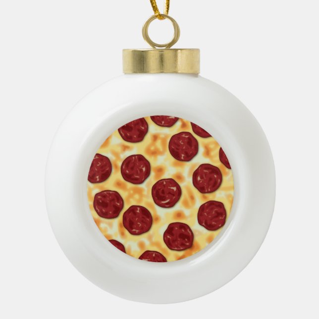 Pepperoni-Pizza-Muster Keramik Kugel-Ornament (Vorderseite)