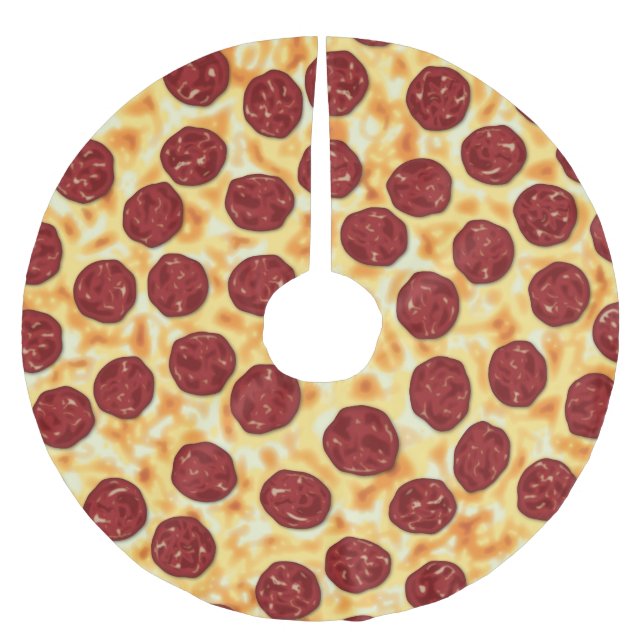 Pepperoni-Pizza-Muster Polyester Weihnachtsbaumdecke (Vorderseite)