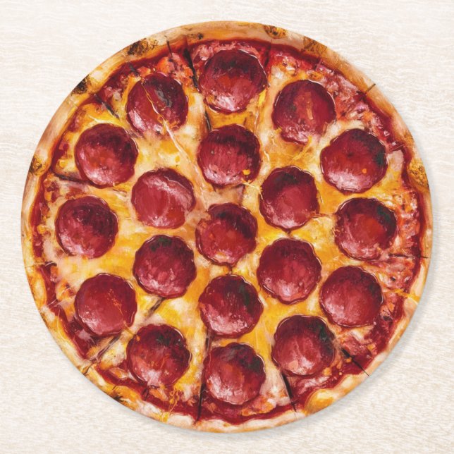 Pepperoni-Pizza Runder Pappuntersetzer (Vorderseite)