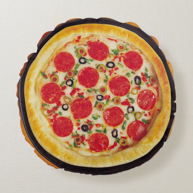 Pepperoni-Pizza Rundes Kissen (Vorderseite)