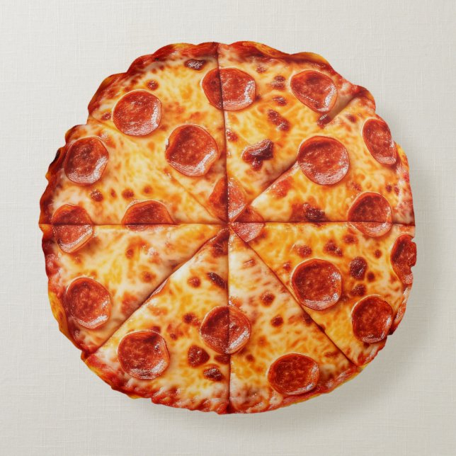 Pepperoni Pizza Rundes Kissen (Vorderseite)