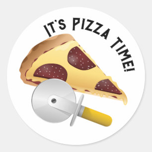 Pepperoni Pizza und Pizza Cutter Runder Aufkleber