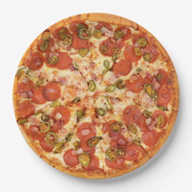 Pepperoni und Käse Pizza Party Papier Teller (Vorderseite)